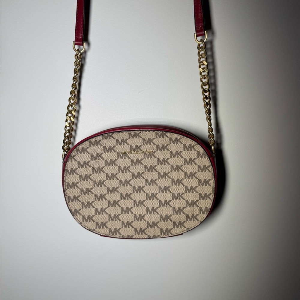 Michael Kors Cream and Red Crossbody Bag with Chain Strap